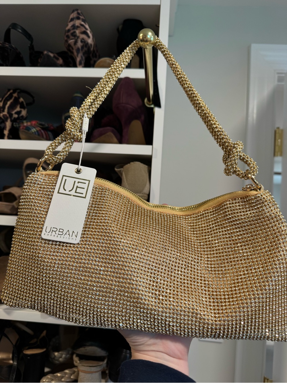 Urban Expressions Gold Rhinestone Evening Shoulder Bag